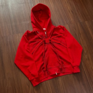 Sudadera con capucha de algodón pesado con cremallera y borde sin rematar, panel web 3D personalizado, de gran venta - Product Image 2