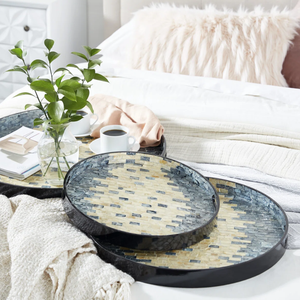 Hot Selling <b>Grey</b> Geometric 3 Piece Stackable Round Mother Of Pearl Tray <b>Set</b> Decorative <b>Table</b> Decor Wholesale - Product Image 3
