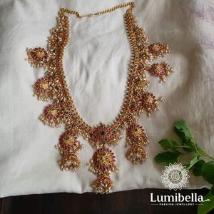 Guttapusalu Jhumki Haram Traditional Fashion Jewelry Set Alloy with Gold Plating Oxidized Polish - Product Image 4