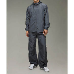 Ensemble de survêtement unisexe grande taille gris foncé, veste à capuche entièrement zippée, poches latérales, pantalon à poignets élastiques, polyester/nylon léger - Product Image 5