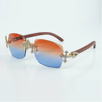 Lunettes de soleil New Cross entièrement incrustées de diamants Factory Lunettes de soleil Jambes en bois originales et verres coupés de 58MM