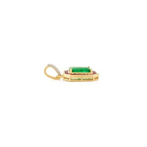18K Gold Oval & Pear Cut <b>Emerald</b> Halo Ruby <b>Pendant</b> with Diamonds in PT950 - Product Image 6