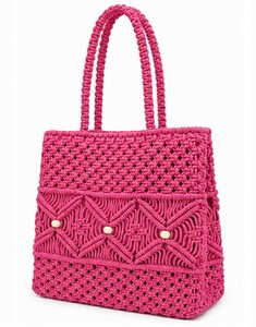Bolso de Hombro de Macramé Rosa Hecho a Mano para Mujer, Bolso Tote Boho de Algodón Tejido para Compras, Viajes y Uso Diario, en Oferta - Product Image 4