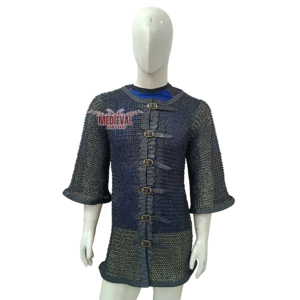 Camisa de Cota de Armadura Medieval con Ribete de Cuero, Anillos de Acero Plano Remachados, Hauberk de Caballero, Armadura Hecha a Mano para Recreación Histórica - Product Image 1