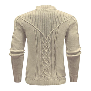 Pull en maille torsadée en coton pour homme, col rond, manches longues, couleur unie, séchage rapide, anti-boulochage, respirant, chaud - Product Image 6