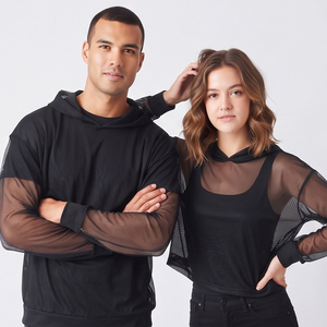 Hoodie unisexe en maille transparente 100% polyester, pull-over sexy pour club de nuit, haut léger transparent - Product Image 5