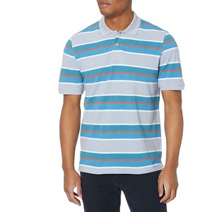 Men's Striped Short Sleeve Knitted <b>Polo</b> Shirt Casual Blue Gray <b>Orange</b> Pattern Regular Fit - Product Image 1