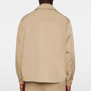 Men's Beige <b>Canvas</b> Shirt Jacket Turn-down Collar Regular Fit Workwear Style Solid Color Button Closure Autumn Wear - Product Image 2