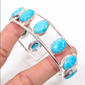 Handmade Larimar Gemstone Bangle Teardrop Boho Jewelry Natural Stone <b>Bracelet</b> Elegant Stylish Gift For Women Fashion Accessory - Product Image 1