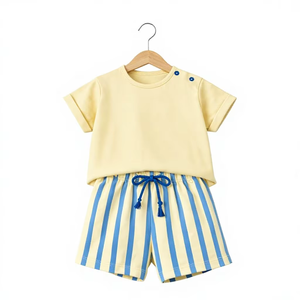 Conjunto de Camiseta y Pantalones Cortos para Niños 100% Bambú y Algodón, Tejido Interlock Suave y Transpirable, Ropa para Bebés de Todas las Temporadas, Personalizable, OEM - Product Image 1