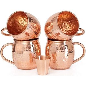Ensemble de 4 tasses à Moscow Mule en cuivre pur de 16 oz, tasses en cuivre martelé à la main avec poignée en corde dorée pour cocktails et bière - Product Image 4