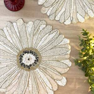 Handmade Flower Shape Fabric <b>Placemat</b> Beaded Design Glam Table Mat Decorative <b>Set</b> 450mm - Product Image 4
