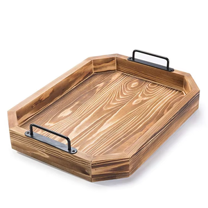 Nouvel Arrivage Plateau Décoratif Rectangulaire en Bois Motif Abstrait Moderne Lames Horizontales Multifonctionnelles Fait Main Lot de 2 - Product Image 5