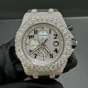 Montre mécanique de luxe pour homme avec diamants Moissanite VVS, bracelet en caoutchouc, résistante à l'eau, aiguilles en cristal, pour affaires et sport - Product Image 1