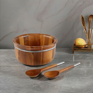 Style unique Nouveau Design en métal Bol à salade en bois d'acacia Vaisselle en bois de manguier Bordure décorative Vaisselle marron Bol de service en bois - Product Image 1