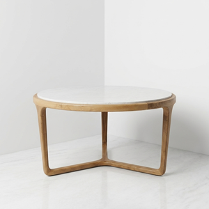 Table basse en teck et marbre Japandi en gros, directement de l'usine indonésienne, table centrale ronde pour salon, importateur - Product Image 3