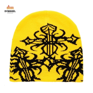 Bonnet unisexe en tricot côtelé avec revers, en acrylique chaud, broderie 3D et rivets - Product Image 4