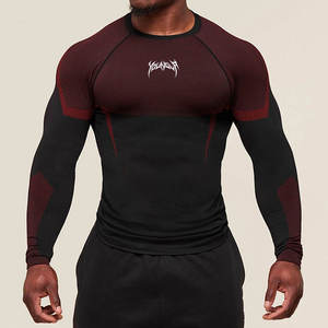 YOUNGOLP <b>Men's</b> <b>Long</b> <b>Sleeve</b> Compression <b>Shirt</b> Black <b>Red</b> Sporty Fit Neck Quick Dry Knitted Summer Wear Camouflage Anti-Pilling - Product Image 1