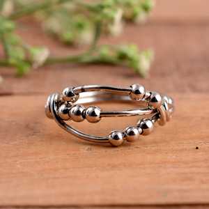 Unisex 925 Sterling <b>Silver</b> Anxiety <b>Spinner</b> <b>Ring</b> with Movable Ball Beads Minimalist Design Everyday Wear - Product Image 1