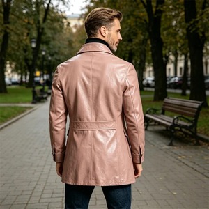 <b>Men</b> Faux <b>Leather</b> <b>Blazer</b> Mid Length Casual Slim Jacket Fit Formal Business Daily Windproof Coat Travel Autumn Wear - Product Image 2