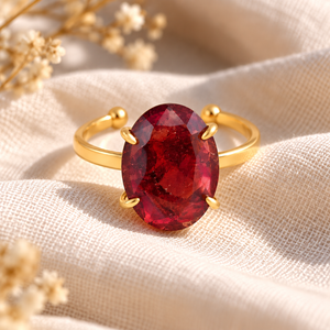 Bague ajustable en quartz grenat - Bague artisanale plaquée or avec pierre précieuse ovale, cadeau de bijoux pour elle - Product Image 2