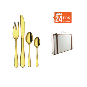 24 PCS Set de couverts en acier inoxydable 6 Pcs Cuillère à thé 6 Pcs Cuillère à dessert 6 Pcs Fourchette à dessert 6 Pcs Couteau à dessert Ustensiles pour thé - Product Image 1