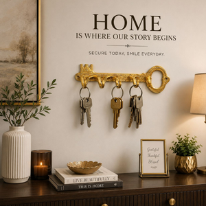 Handcrafted Solid Brass Key Shaped Key Holder Wall Mounted Decorative 5 Hook Organizer Vintage Entryway Home Office Decor <b>Rack</b> - Product Image 4