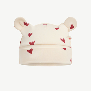 Gorro de Bebé Mamachéri con Orejas de Oso y Estampado de Corazones Crema, Unisex, para Recién Nacidos y Niños Pequeños, Vietnam 21F26HATG001J - Product Image 1