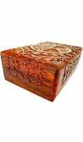 Boîtes de rangement pour bijoux en bois rectangulaires durables de style indien vintage, gravées avec un design sculpté de qualité, doublure en velours, boucle marron