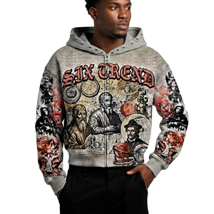 เสื้อฮู้ดซิปผู้ชาย Six Trend Sports ลายพิมพ์ดิจิทัล สวมใส่สบาย ทรงปกติ สีเทา ผ้าฝ้ายฟลีซ ระบายอากาศได้ดี เหมาะสำหรับฤดูหนาว สไตล์สตรีทแวร์ - Product Image 2