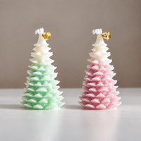 Arovi - Bougie parfumée en forme de sapin de Noël bicolore avec boîte cadeau, décoration de Noël verte et rose
