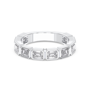 Bague de mariage demi-éternité en or massif sertie de moissanite taille émeraude 2,00 carats E-F/VVS-VS, fabriquée en or massif pour femme - Product Image 2