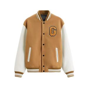 Men's Brown Varsity <b>Jacket</b> With White Sleeves Embroidered G Logo Preppy Style Autumn Wear - Product Image 1