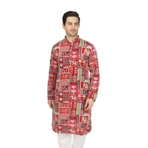 Teal Blue Designer Kurta Set for <b>Men</b> Embroidered Crape Patchwork <b>Groom</b> Wear TMEN14-03-<b>S</b> - Product Image 5