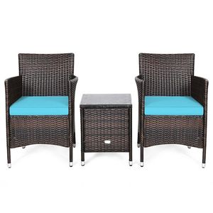 Set da Conversazione Ergonomico in Vimini a 3 Pezzi per Uso in Giardino - Product Image 1