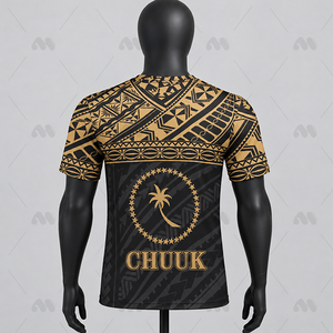 Camiseta Personalizada de Talla Grande para Hombre con Estampado de la Bandera de Chuuk, Cuello Redondo, Manga Corta, Tejida, Transpirable, de Secado Rápido, Poliéster y Elastano, Informal - Product Image 6
