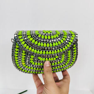 Elegante antiguo mujer étnica noche chapada en oro bandolera Sling moderno Vintage pulido neón verde Metal mosaico limpio - Product Image 5