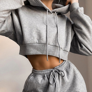 Wholesale Rate Custom Women's Clothing Winter Hoodie Sets Woven Fabric Custom <b>Decoration</b> 100% Cotton Long Sleeve Hoodie Set - Product Image 5