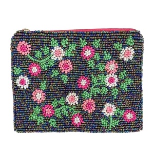 Handmade Large Southwestern <b>Beaded</b> Floral Coin Pouch Wallet Zipper Closure and Embroidered Pattern <b>Directly</b> Jewelry Tags - Product Image 1