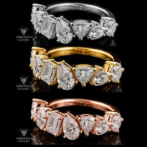 Bague demi-éternité multi-formes en diamant de laboratoire, alliance en or massif 14 carats, bague en diamant CVD, fabricant en gros Inde - Product Image 1