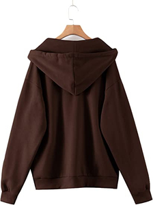 Sweat à capuche zippé décontracté personnalisé pour femme, couleur unie, avec poche, épais, fermeture éclair intégrale, vente en gros - Product Image 2