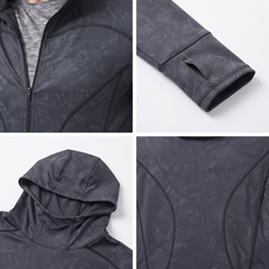 Wholesale Men Compression Wear ZIpper Hoodie Custom Printed Slim Fit Yoga Hooded Jacket 220 GSM Polyester Gym Fitness Hooded <b>Zip</b> - Product Image 6