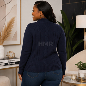 HMR Sisterhood Sorority Acrylic <b>Navy</b> Knitted <b>Cardigan</b> Long Sleeve Turtleneck Button Front Casual Solid Color Autumn Wear - Product Image 4