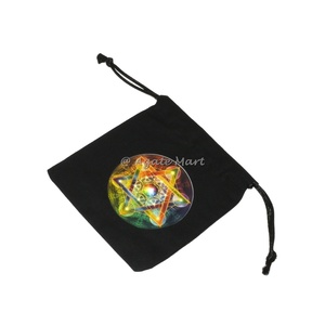 Logo personnalisé toile arbre de vie vert noir coton pochette pour pierre bijoux cadeau emballage - Product Image 3