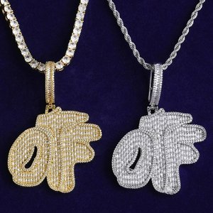 OF <b>Letter</b> Pendant Necklace 18K Gold Plated Cubic Zirconia Pave Setting Men's Hiphop Box Chain Fashion Jewelry - Product Image 3
