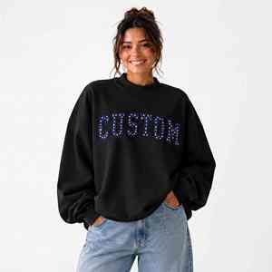 Sudadera Oversize de Cuello Redondo con Estampado de Letras Personalizado para Mujer, Negra, Hombros Caídos, Tejido de Algodón, Estilo Otoñal - Product Image 4