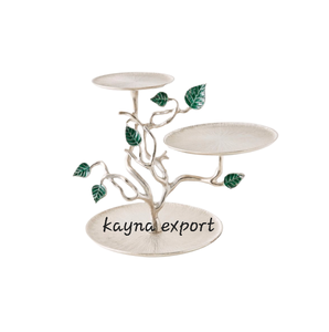 3 TIER LEAF TRAY CUP CAKE <b>STAND</b> GOLD METAL <b>STAND</b> DECORATIVE FANCY <b>CUPCAKE</b> <b>STAND</b> WHOLESALE PRICE SUPPLIER WEDDING CHRISTMAS DECOR - Product Image 3