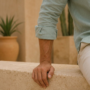 Chemises en lin décontractées pour hommes, 100% lin naturel, respirantes, douces, col en V, tenue d'été - Product Image 5