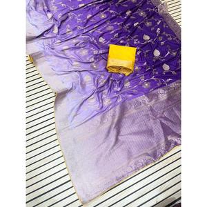 DESGASTE DE FIESTA DOLA SEDA ZARI TEJIDO TRABAJO SAREE CON BLUSA DESCOSADA MORADO - Product Image 1