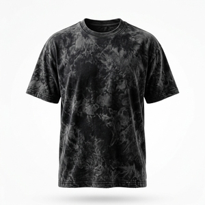 Camiseta de Algodón Negra con Estampado Tie Dye para Hombre, Talla Grande, Manga Corta, Cuello Redondo, Estilo Informal de Punto Jersey - Product Image 1